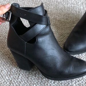 Black cross belt booties